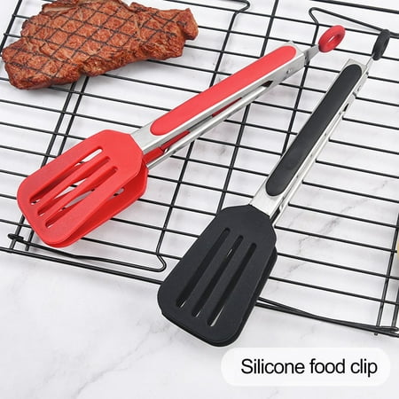 Stainless Steel Silicone Kitchen BBQ Clip Salad Clamp Cooking Food Tong Tool